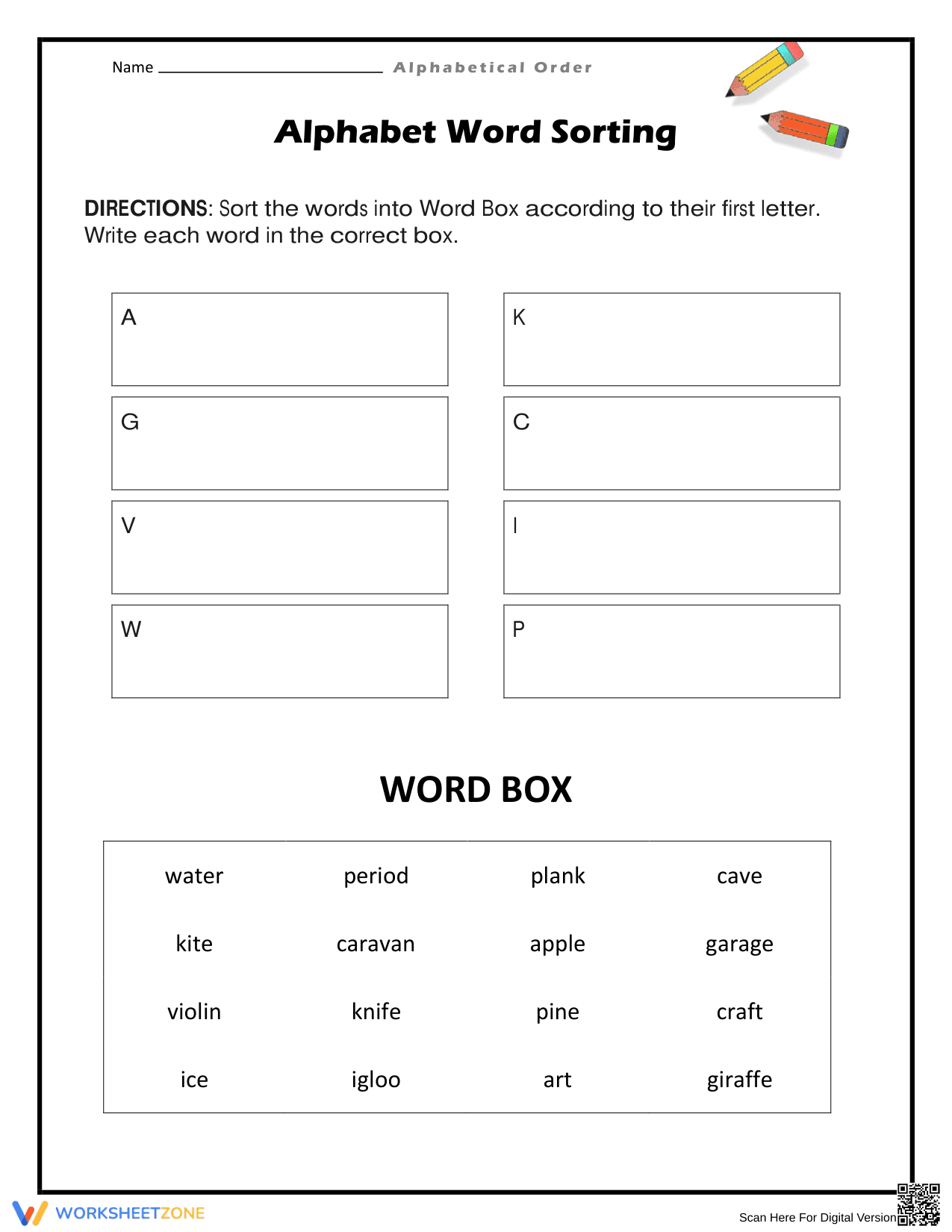 Alphabet Word Sorting Worksheet | Essential Grade 1 ELA - Page 1