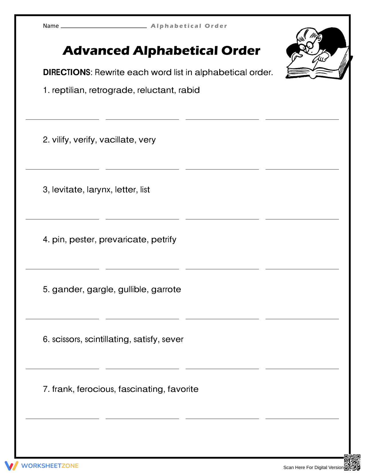 Advanced Alphabetical Order Worksheet | Essential Grade 3 - Page 1