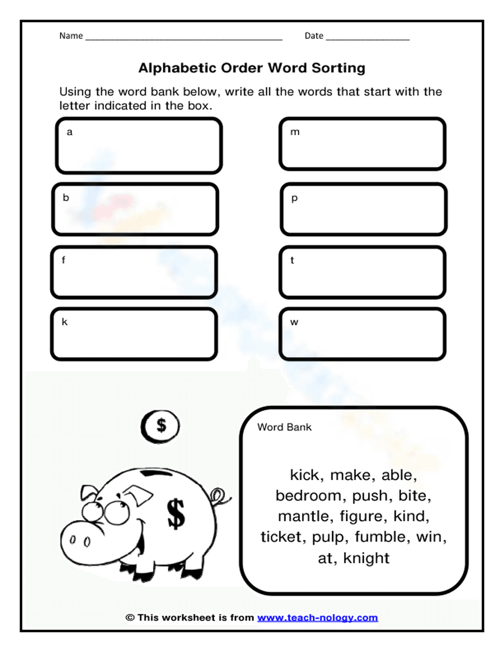 Alphabetical Order Word Sorting | Essential Grade 1 ELA - Page 1