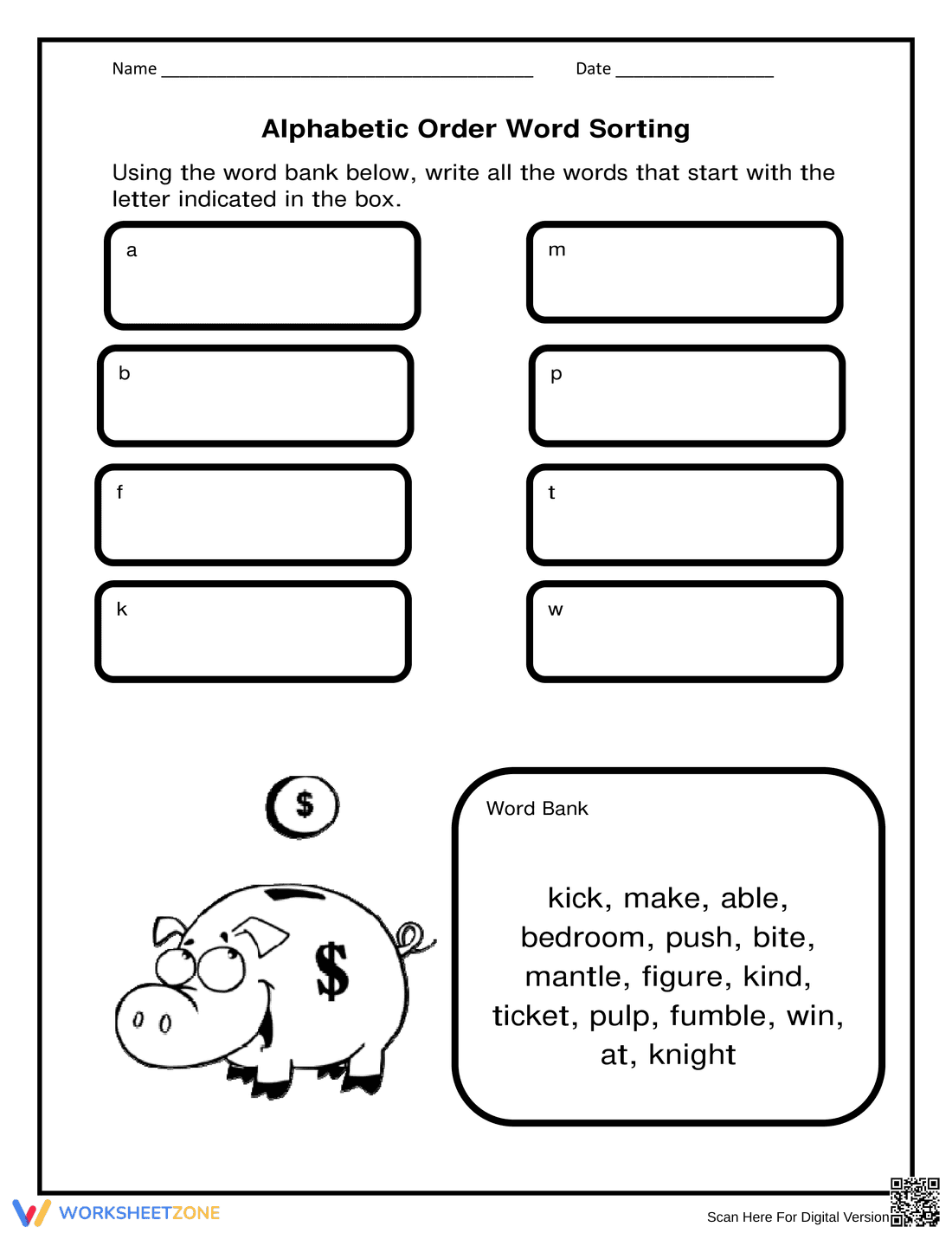 Alphabetical Order Word Sorting | Essential Grade 1 ELA - Page 1