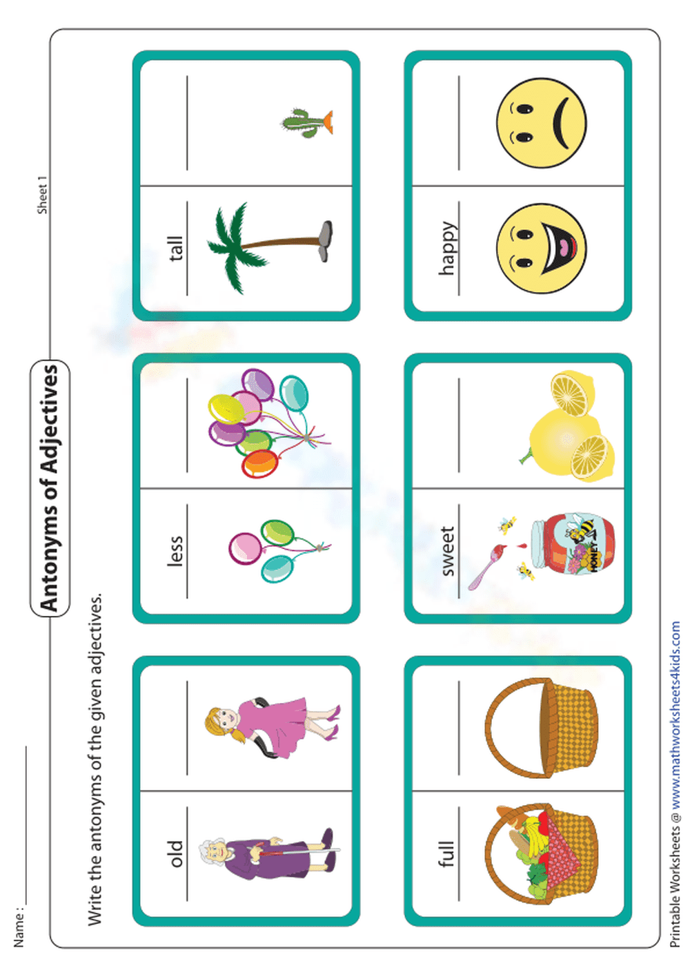 Antonyms of Adjectives Worksheet - Page 1