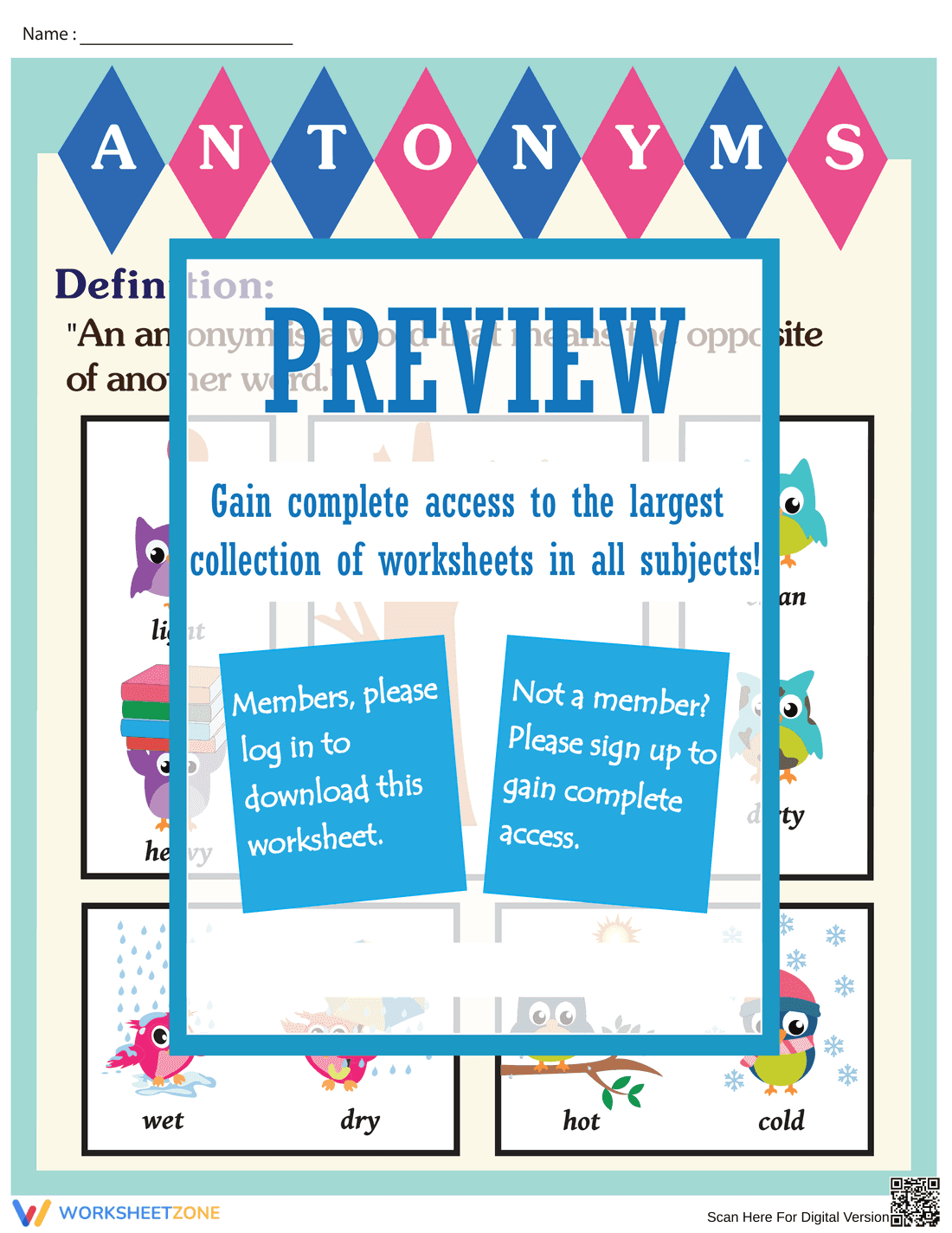 Antonyms Chart Worksheet - Page 1