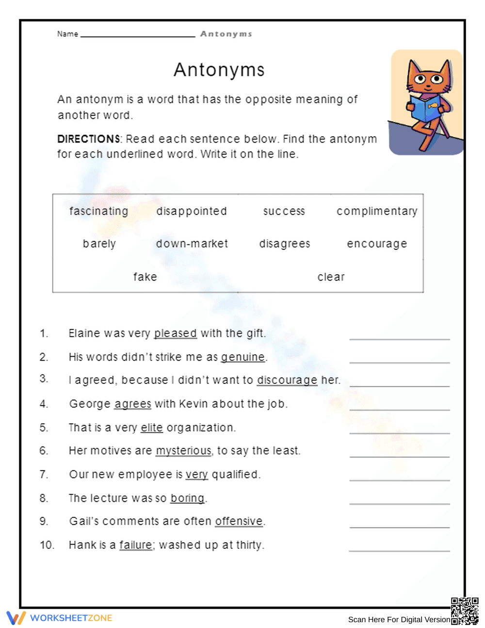 Printable Grade 4 Antonyms Worksheet: Essential Practice - Page 1