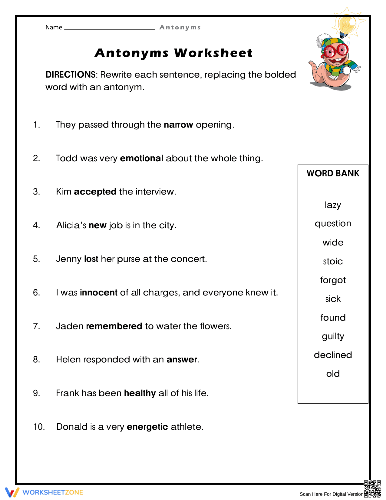 Essential Antonyms Worksheet | Grade 3 Printable - Page 1