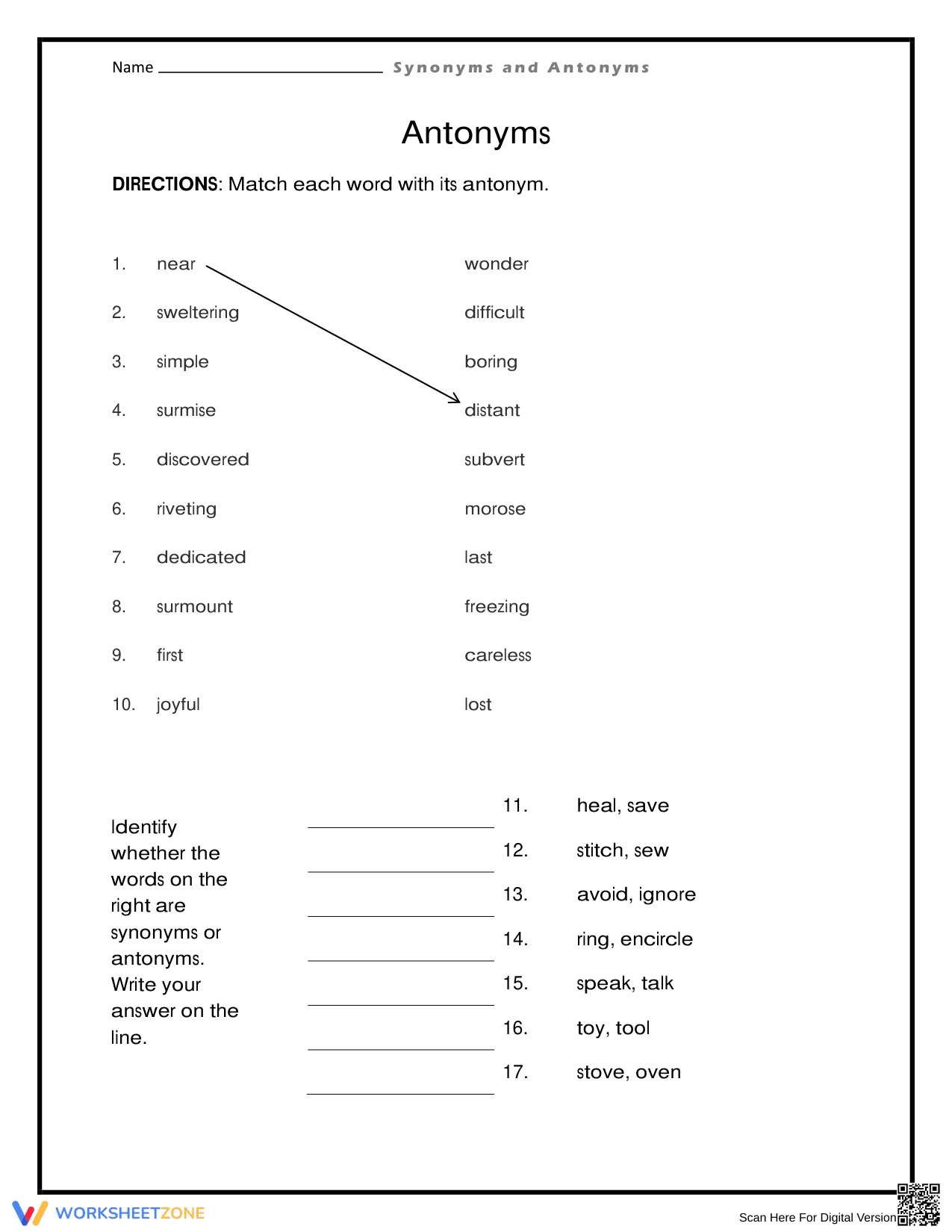 Essential Antonyms Matching Worksheet | Grade 4-5 ELA - Page 1