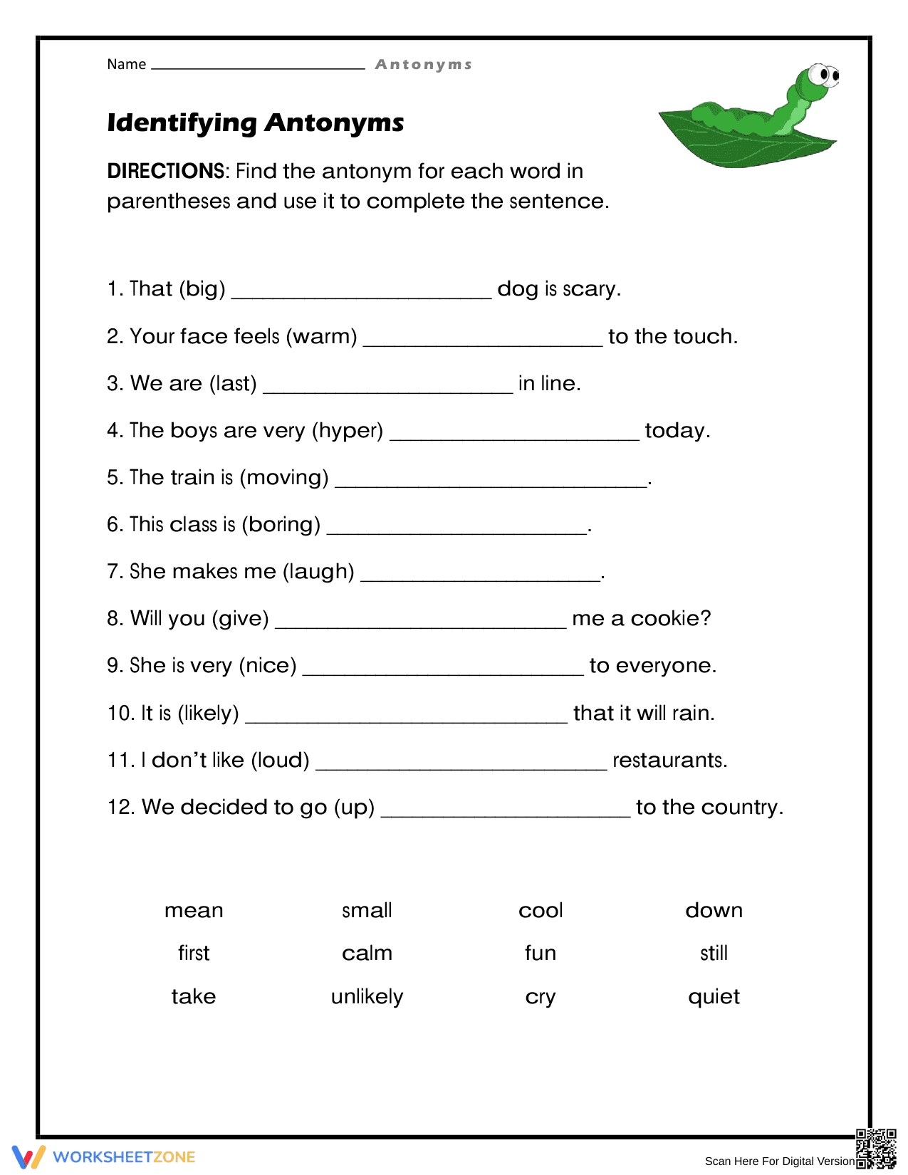 Essential Identifying Antonyms Worksheet | Grade 3-4 Aligned - Page 1