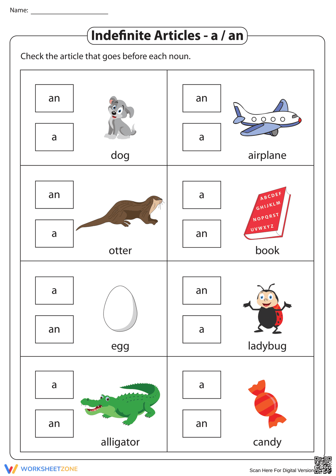 Choosing Between A and An Worksheet - Page 1