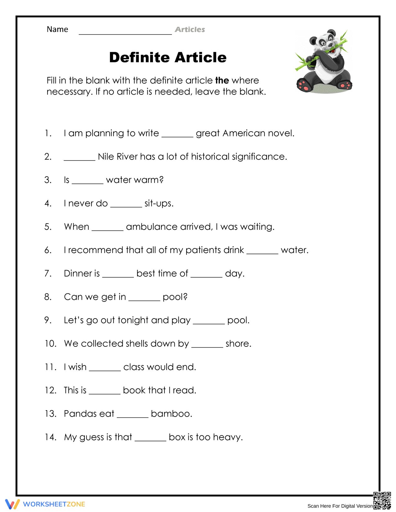 Essential Definite Article Worksheet | Grades 1-4 Grammar - Page 1
