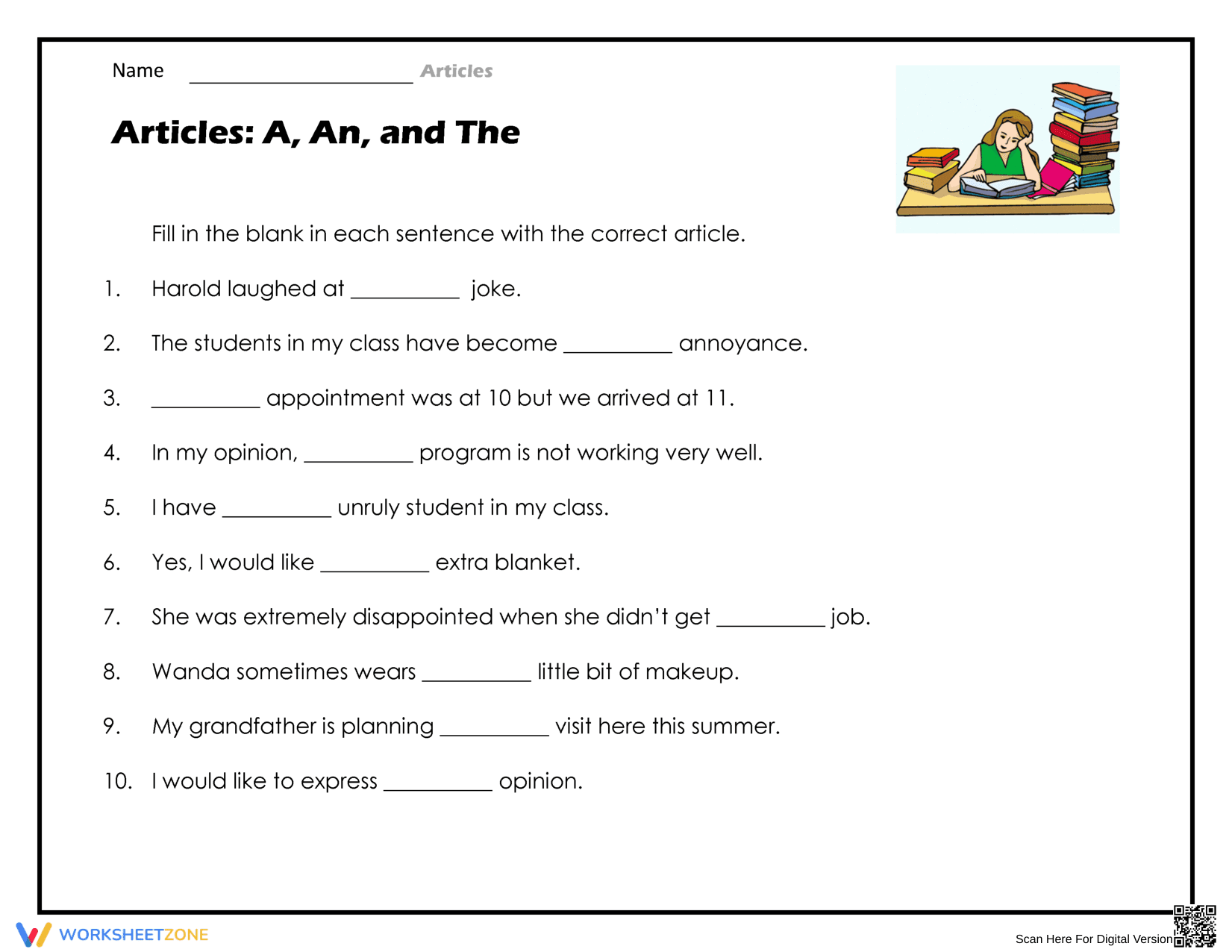 Articles A, An, and The Worksheet | Essential Grade 3 ELA - Page 1