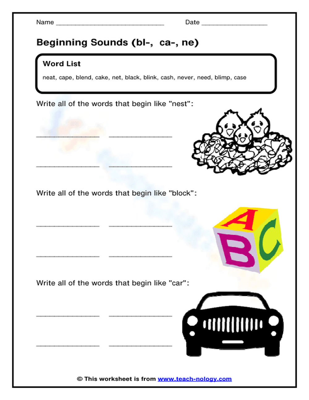 Essential Beginning Sounds Phonics Worksheet | Grade 1 ELA - Page 1