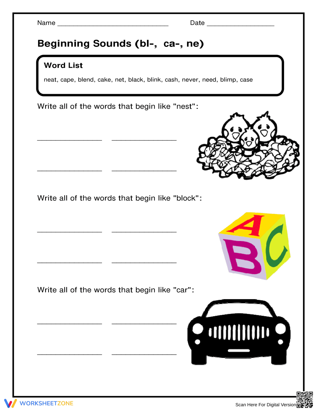 Essential Beginning Sounds Phonics Worksheet | Grade 1 ELA - Page 1