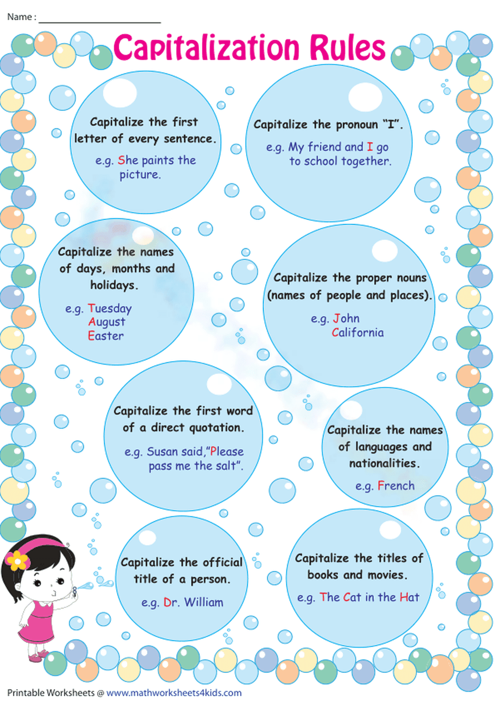 Essential Capitalization Rules Chart | Grade 1-3 Printable - Page 1