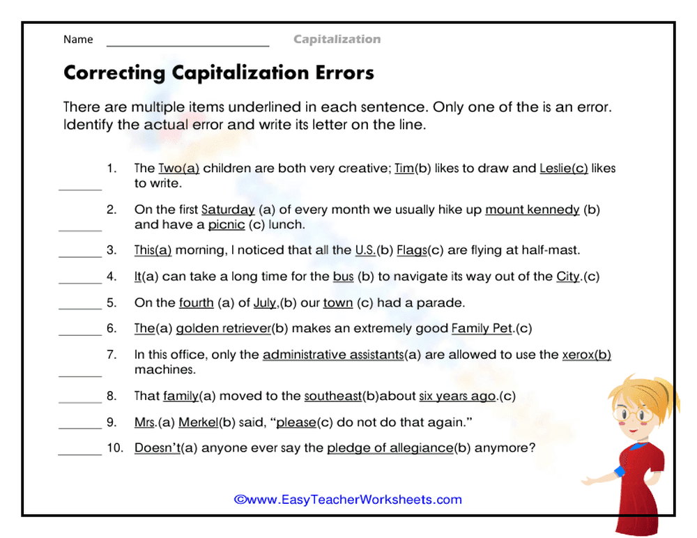 Essential Capitalization Practice Worksheet | Grade 2 ELA - Page 1