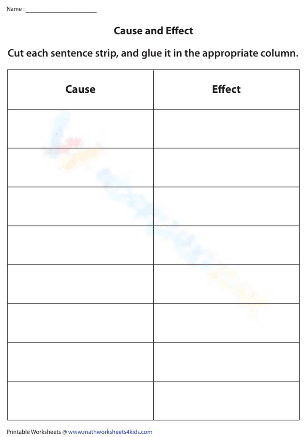 Cause and Effect Cut and Glue Worksheet - Page 1