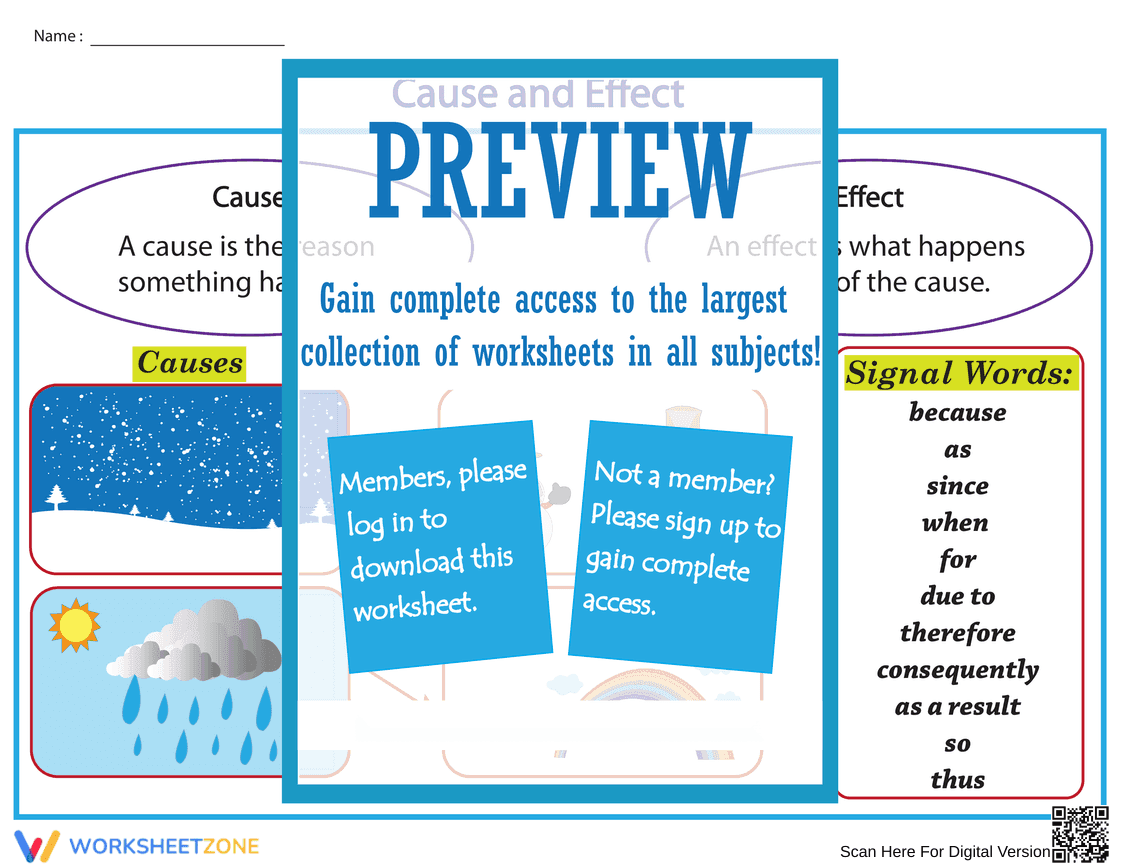 Cause and Effect Chart Worksheet - Page 1