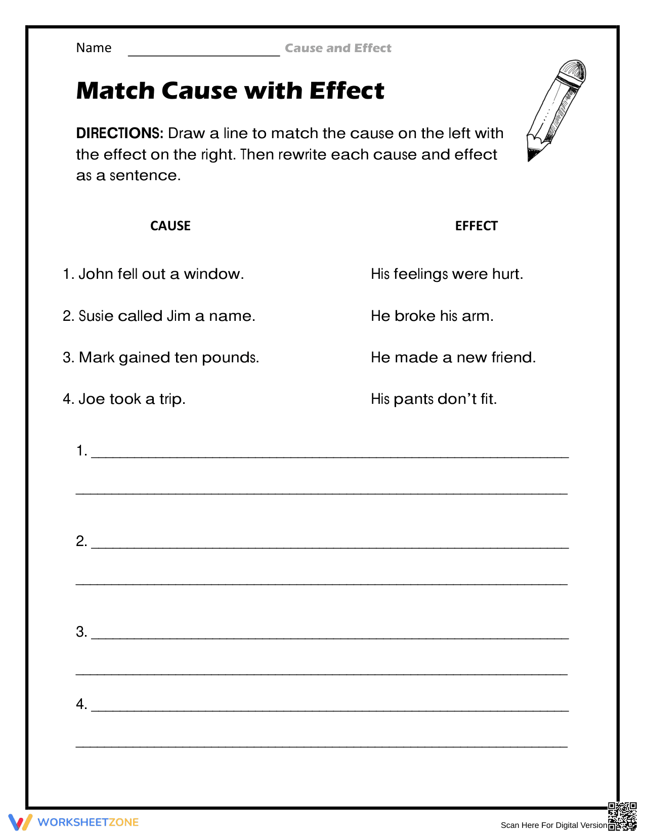 Cause and Effect Matching Worksheet - Page 1