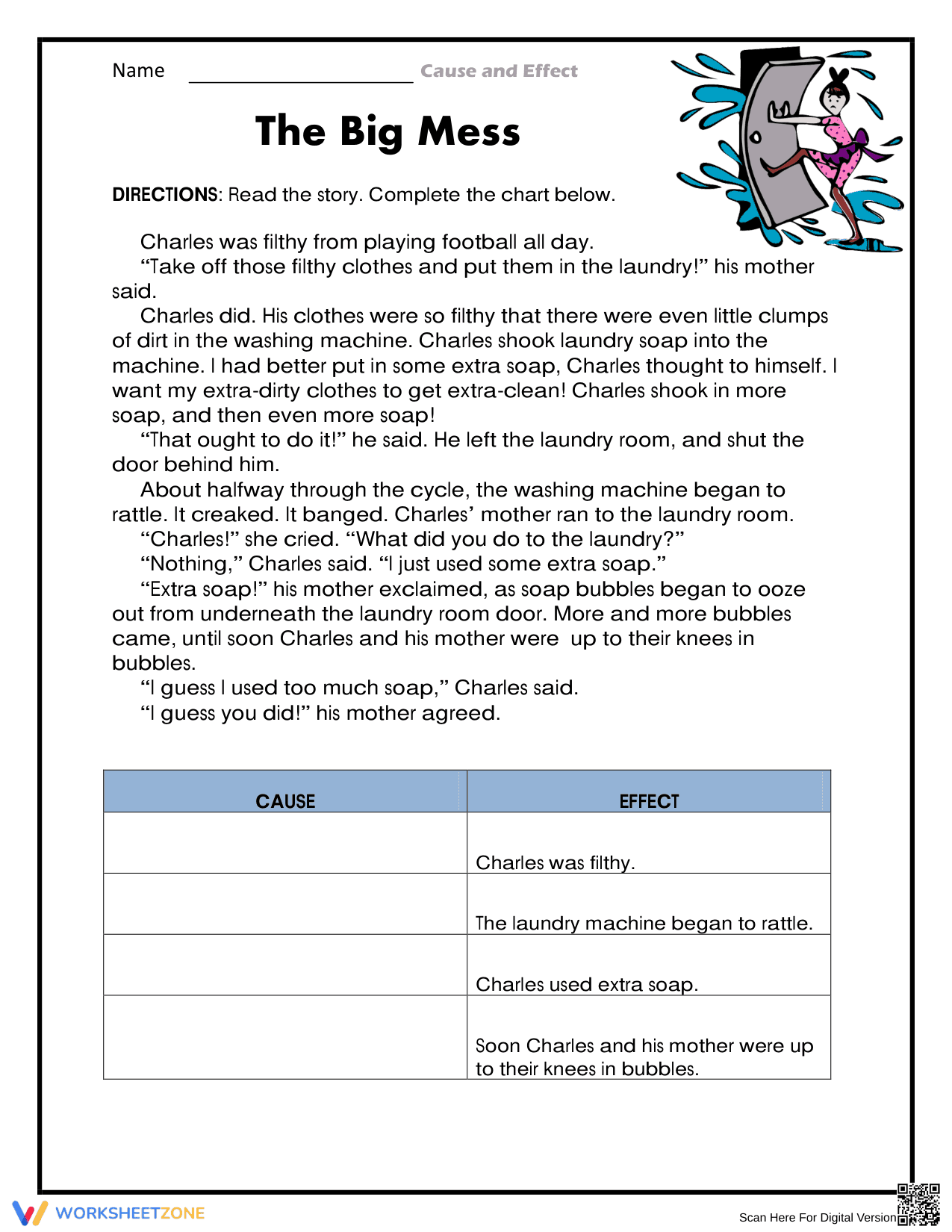 The Big Mess: Cause and Effect Worksheet | Essential Grade 3 - Page 1