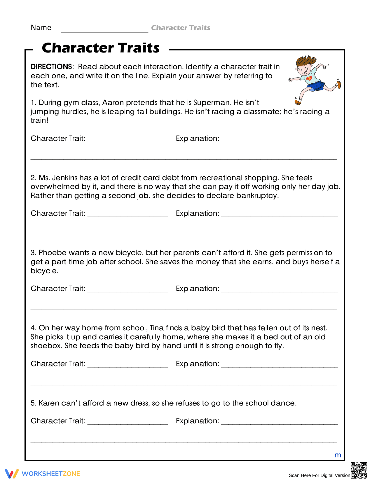 Printable Character Traits Worksheet | Grades 2-4 ELA - Page 1