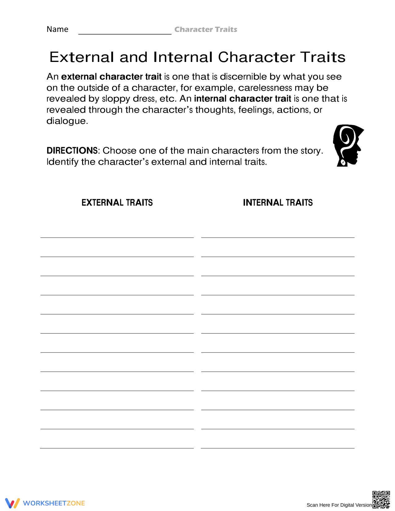 Essential Character Traits Worksheet | Grade 3 ELA - Page 1