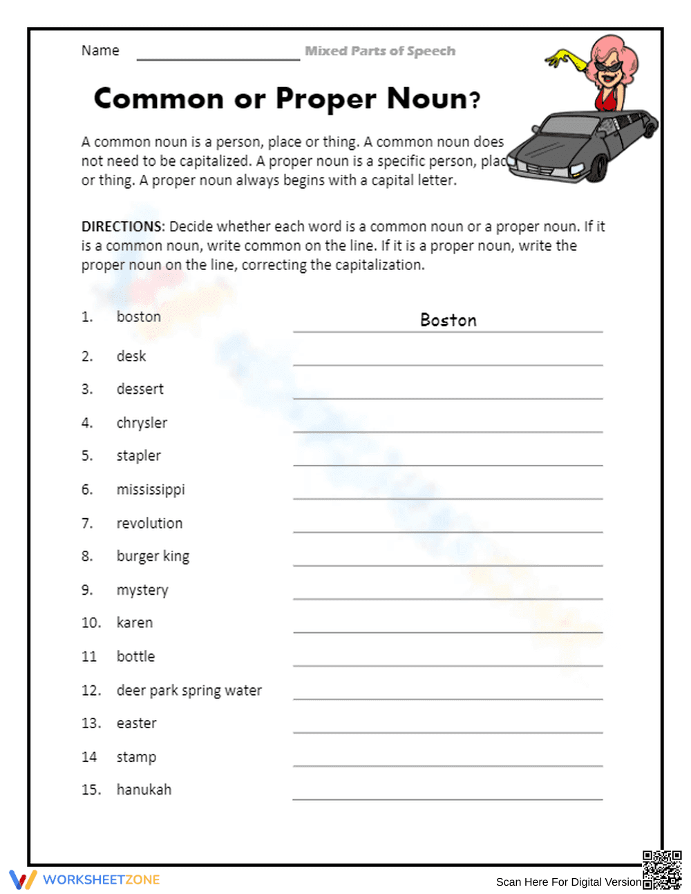 Common or Proper Noun Worksheet - Page 1