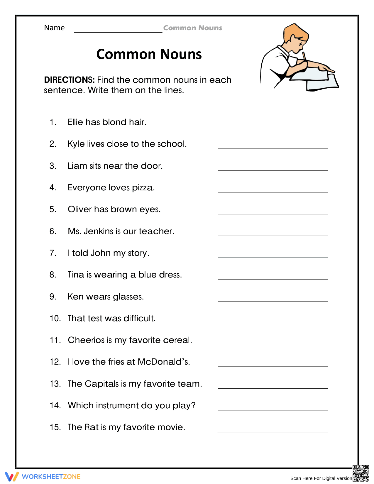 Essential Common Nouns Practice Worksheet | Grades 1-3 - Page 1