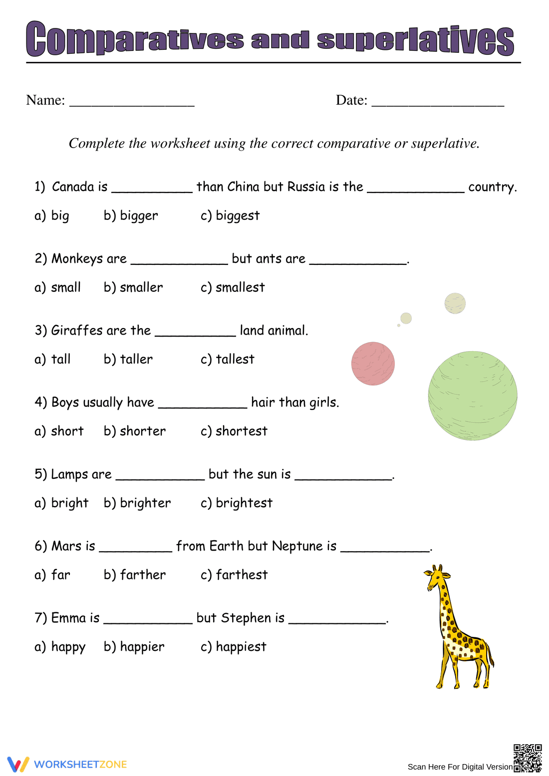 Essential Comparatives and Superlatives Worksheet | Grade 3 - Page 1
