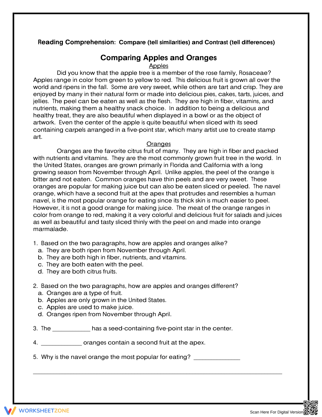Essential Comparing Apples and Oranges Worksheet | Grade 3 - Page 1