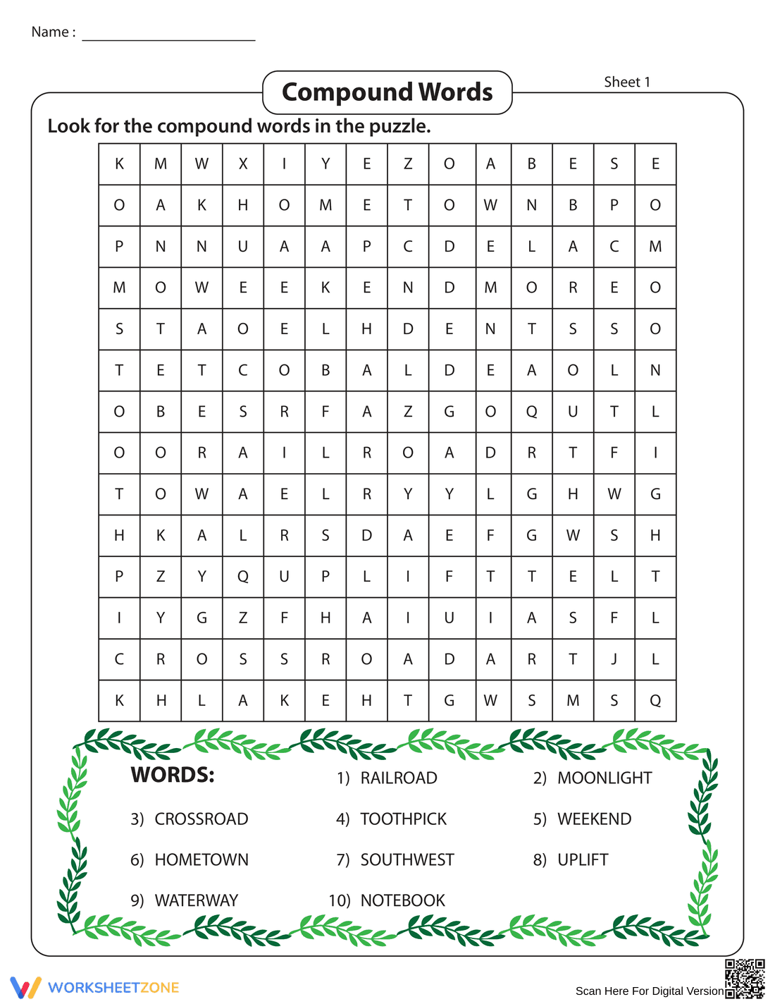 Compound Words Word Search - Grades 2-4 Vocabulary Fun - Page 1