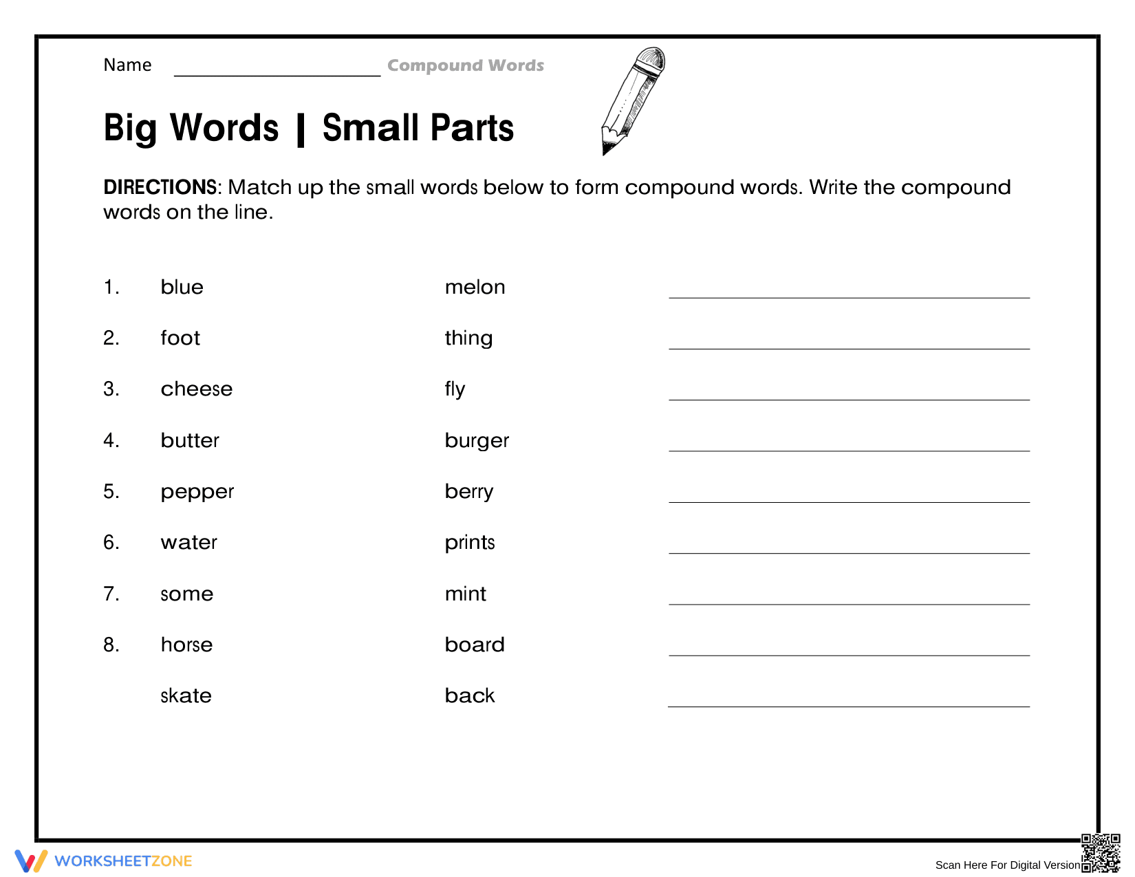 Essential Compound Words Worksheet | Grades 1-3 Printable - Page 1