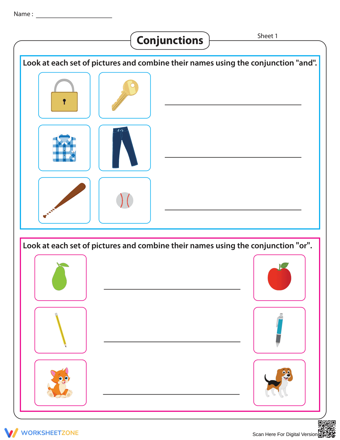 Essential Grade 2 Conjunctions Worksheet: And & Or - Page 1