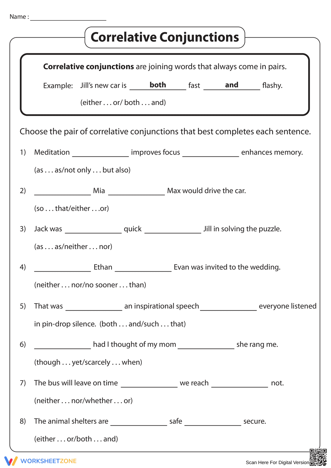 Choosing Correlative Conjunctions Worksheet - Page 1