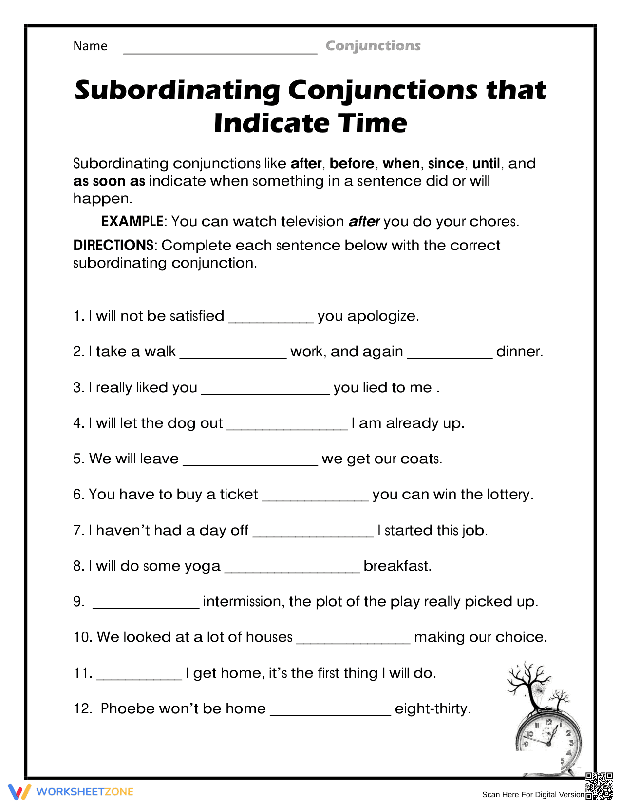 Grade 4-5 Subordinating Conjunctions: Printable Worksheet - Page 1