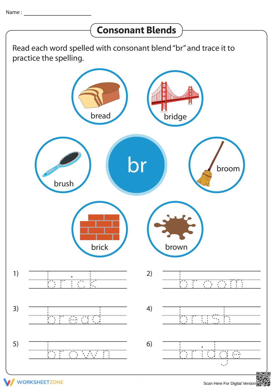 Essential Br Blend Tracing Worksheet | Grade 1 Phonics - Page 1