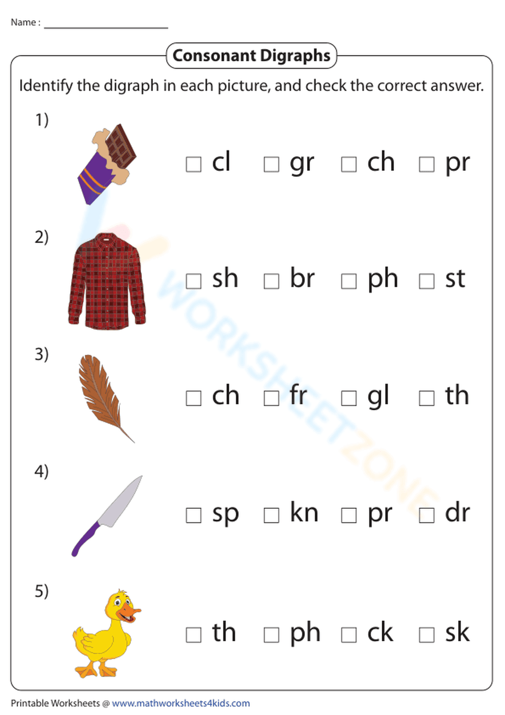 Grade 2 Phonics — Printable No-Prep Digraphs Worksheet - Page 1