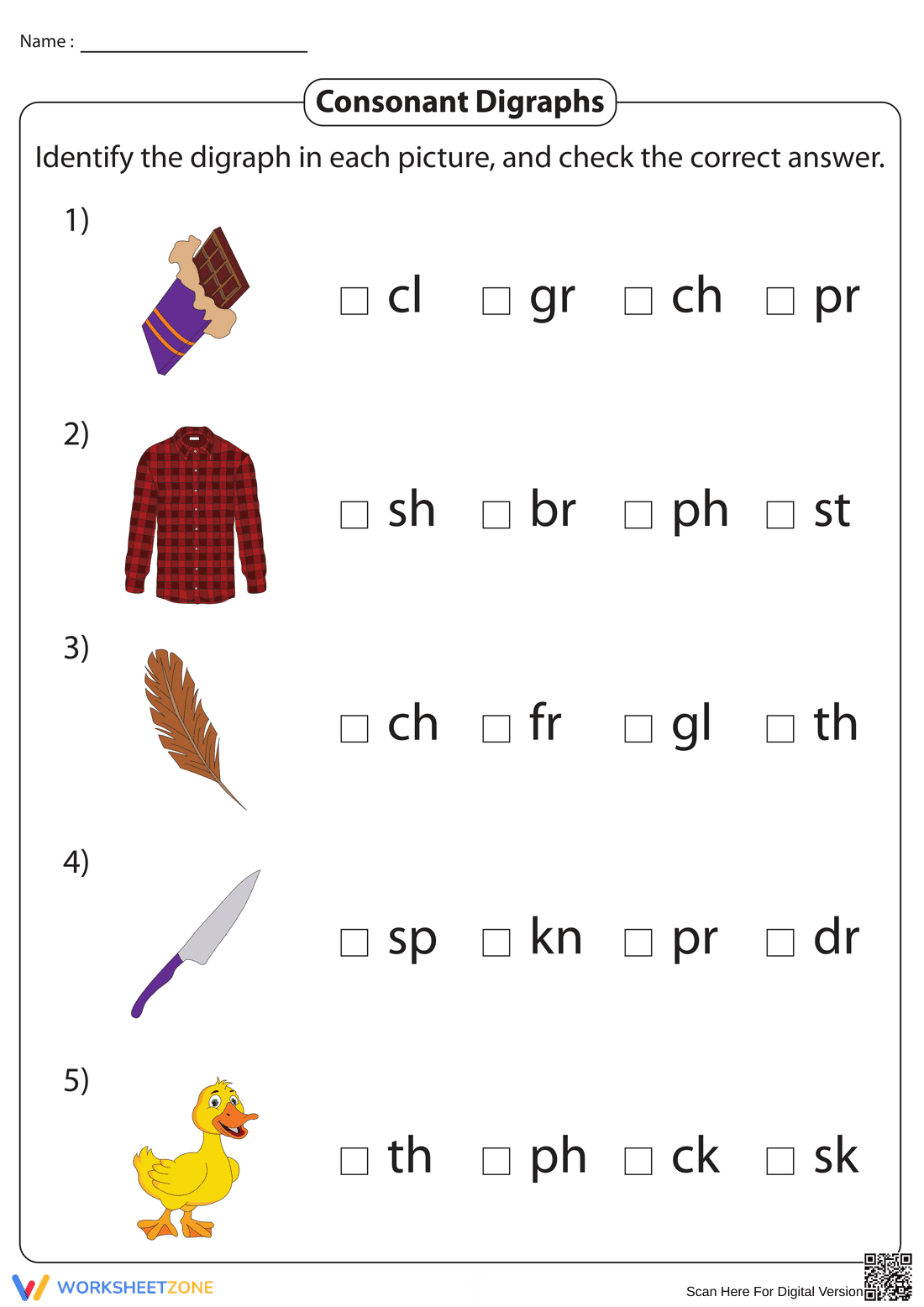 Grade 2 Phonics — Printable No-Prep Digraphs Worksheet - Page 1