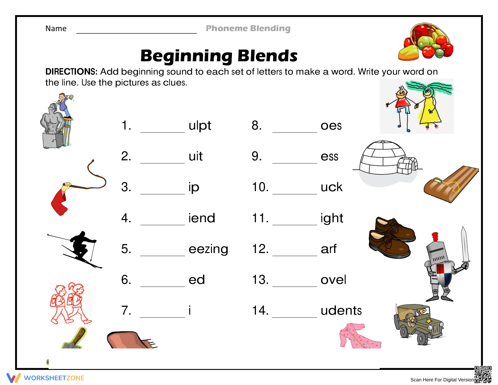 Printable Beginning Blends Worksheet | Grade 1 Phonics - Page 1