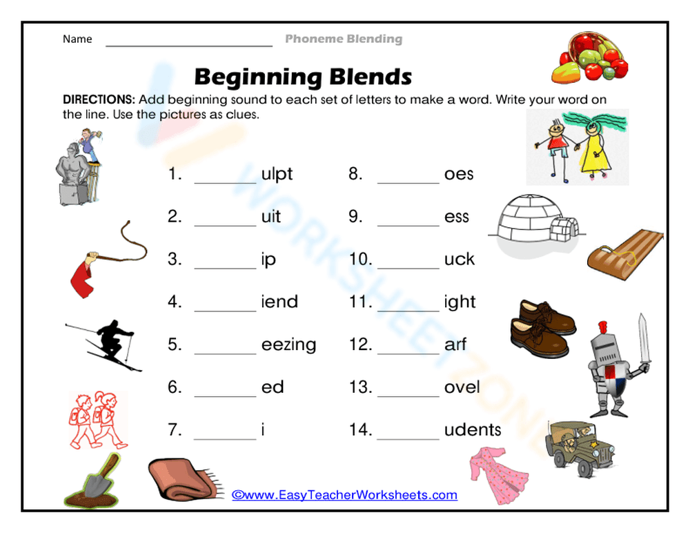 Printable Beginning Blends Worksheet | Grade 1 Phonics - Page 1