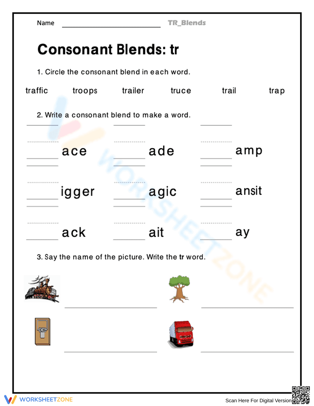 Consonant Blends tr Worksheet | Essential Grade 1 Phonics - Page 1