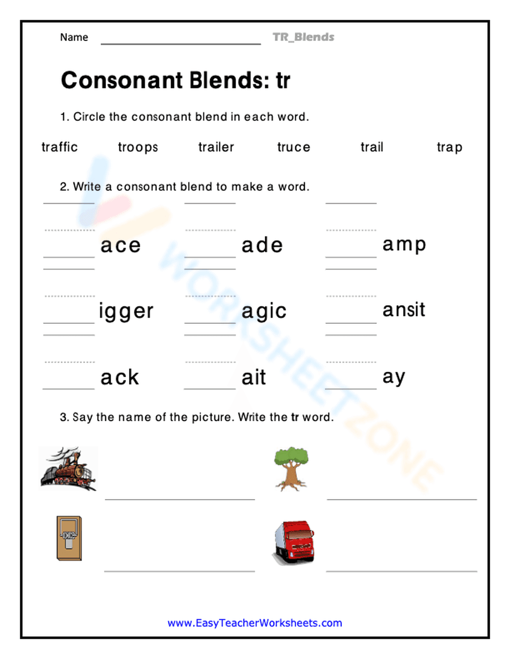 Consonant Blends tr Worksheet | Essential Grade 1 Phonics - Page 1