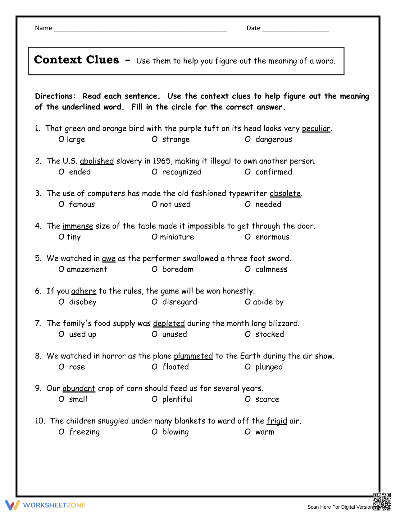 Essential Context Clues Worksheet | Grade 5 ELA Aligned - Page 1