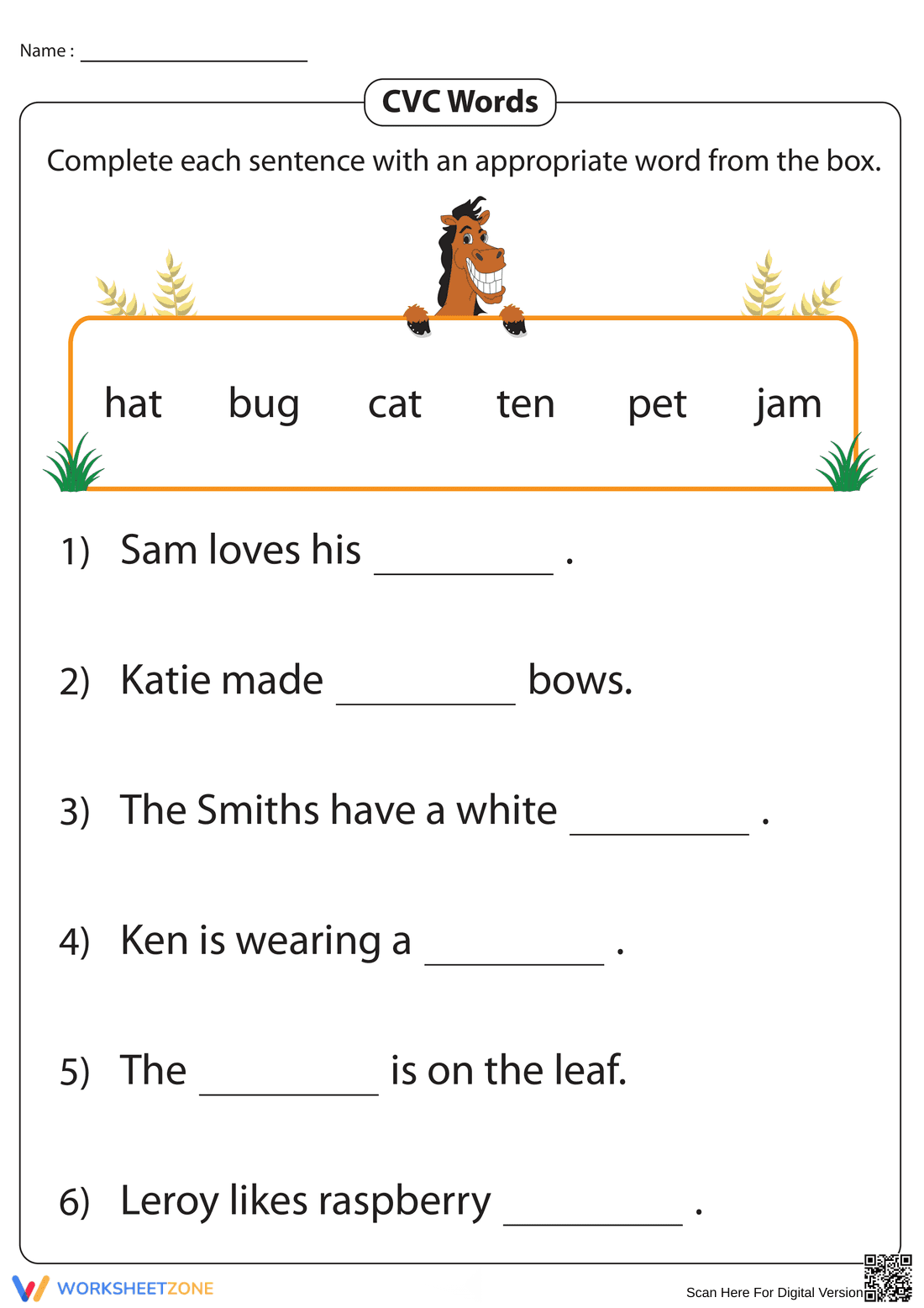 Sentences with CVC Words Worksheet - Page 1