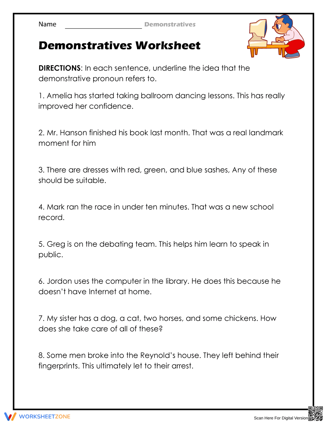 Demonstratives Practice Worksheet - Page 1