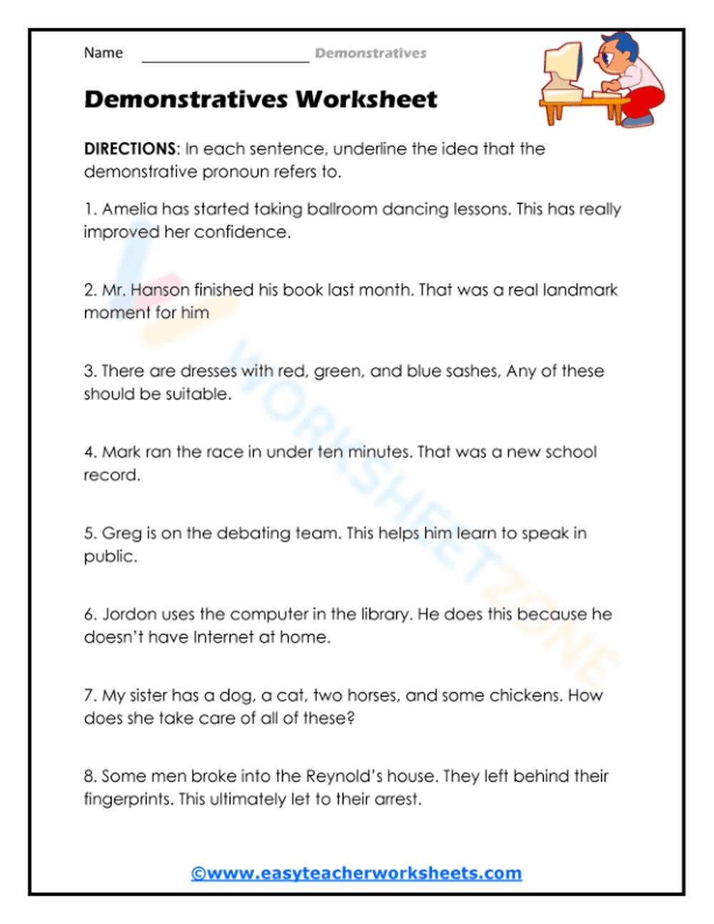 Demonstratives Practice Worksheet - Page 1
