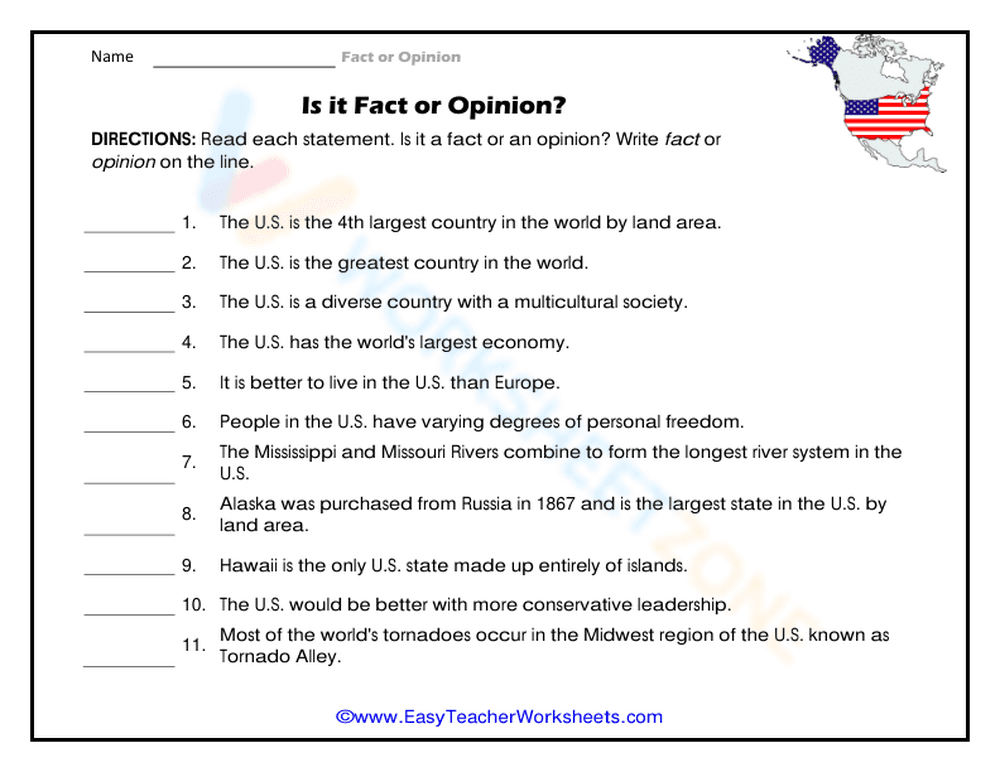 Essential Fact vs Opinion Worksheet | Grade 4 ELA - Page 1