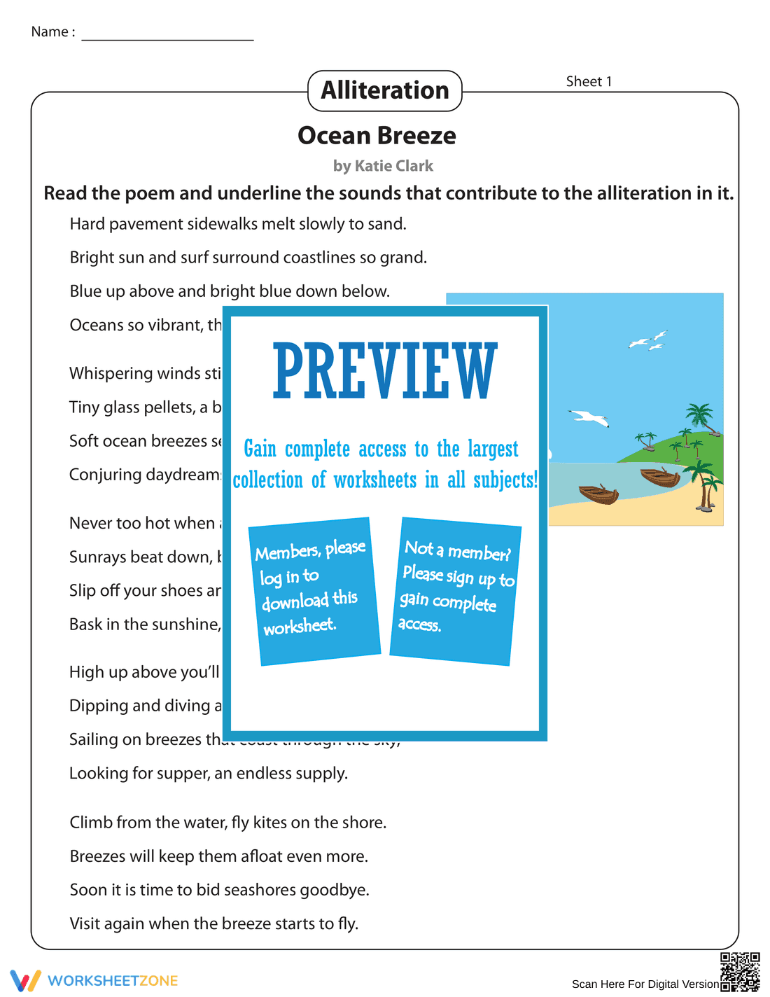 Alliterations in a Poem Worksheet - Page 1