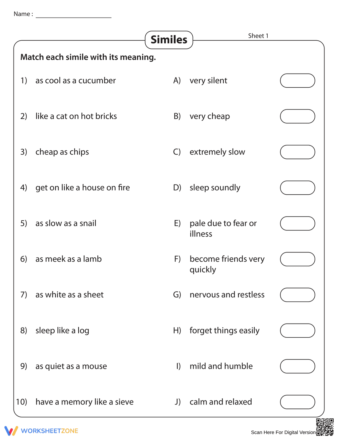 Matching Similes: Understanding Meanings & Comparisons - Page 1