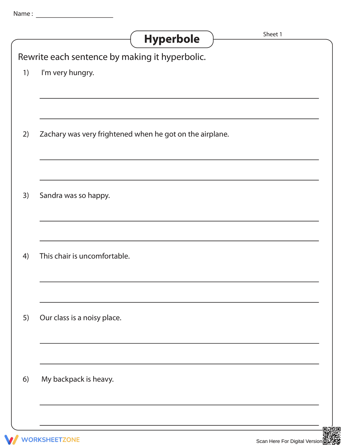 Hyperbole Worksheet Printable | Grade 5 Aligned Essential - Page 1
