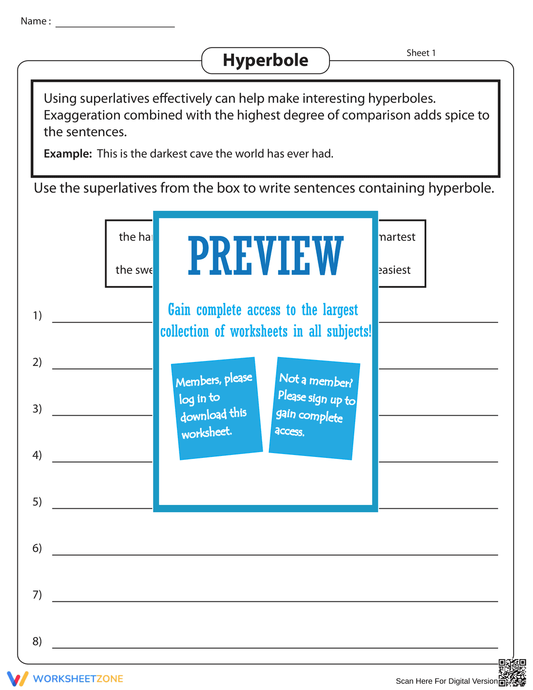 Printable Hyperboles with Superlatives Worksheet | Grade 5 - Page 1