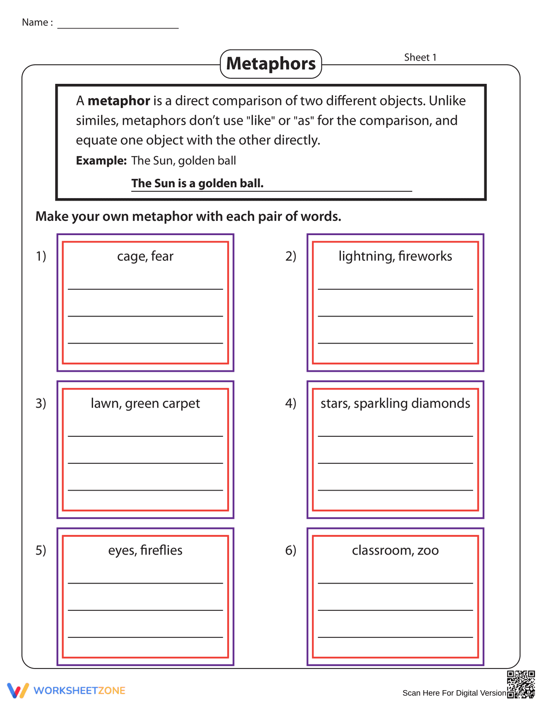Create Your Own Metaphors: Creative Writing Worksheet - Page 1