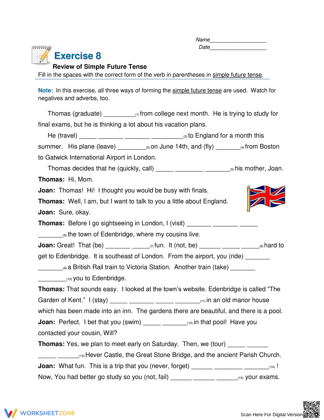 Printable Simple Future Tense Review Worksheet - Grade 4 - Page 1
